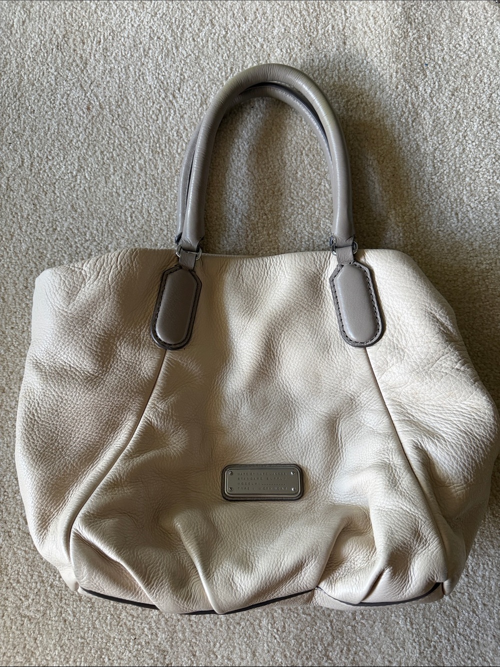 Marc Jacob’s White Leather Tote Bag with Stone Handles